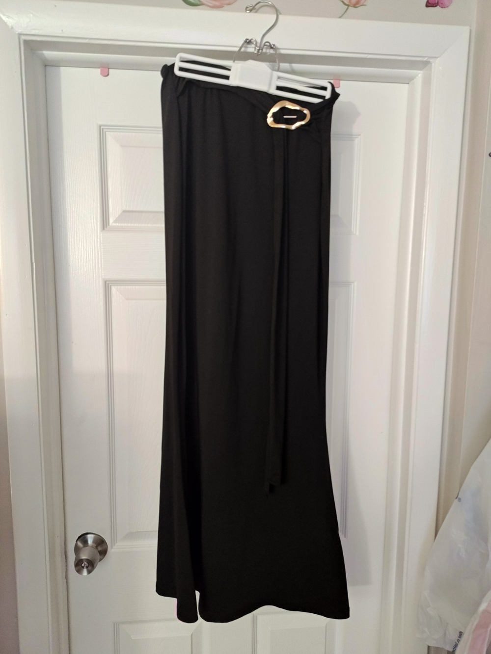 Black Maxi Skirt with Gold Buckle Detail
